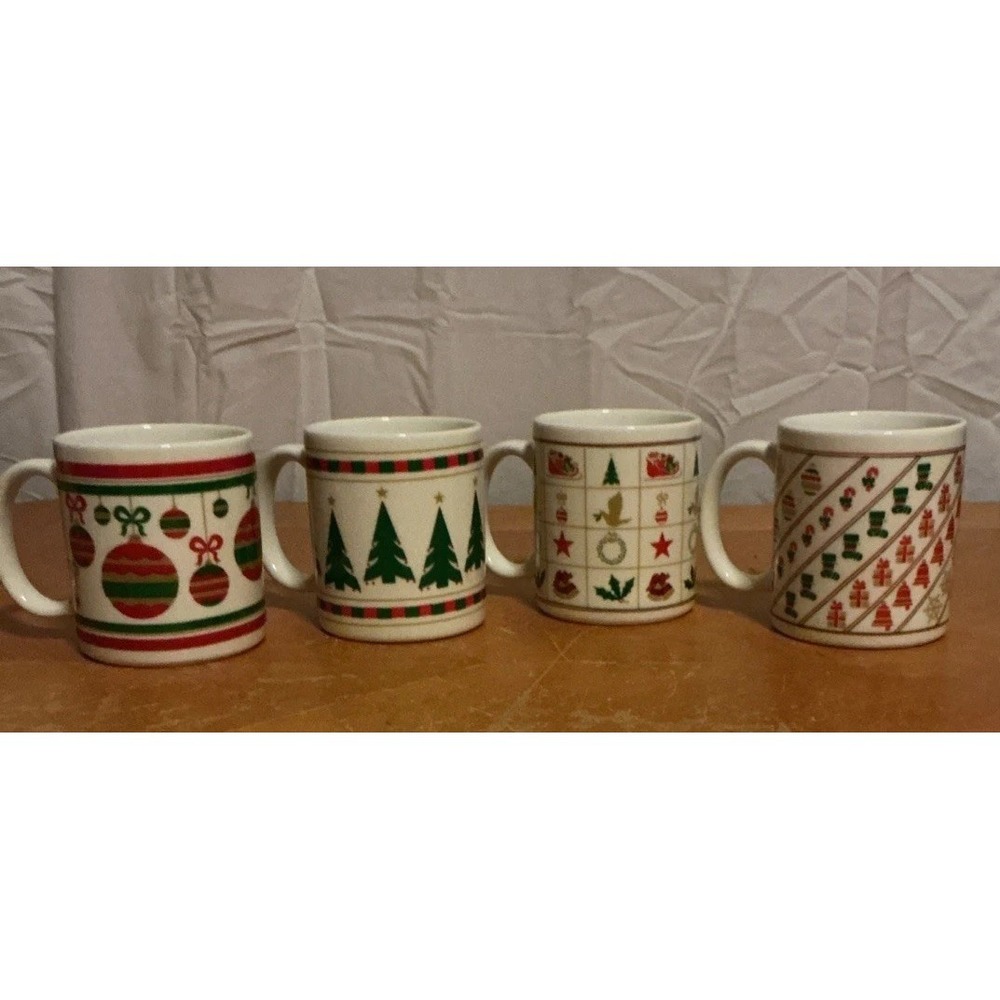 Vintage Christmas Coffee Tea Mug Cup 1989 Houston Foods Set of 4 - 10 oz